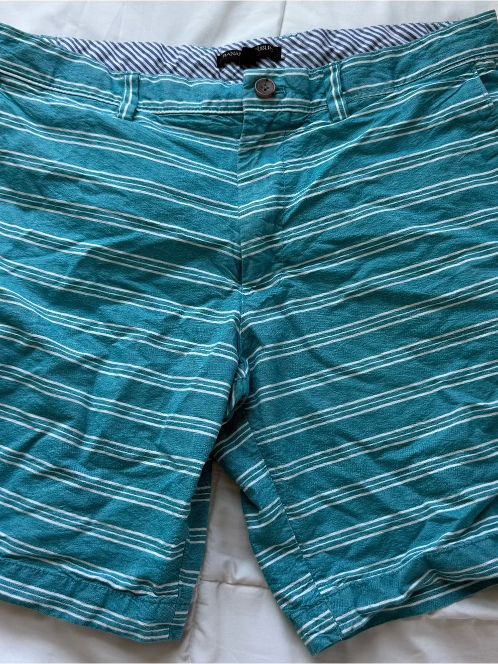 Banana Republic Teal and White Striped Cotton Shorts